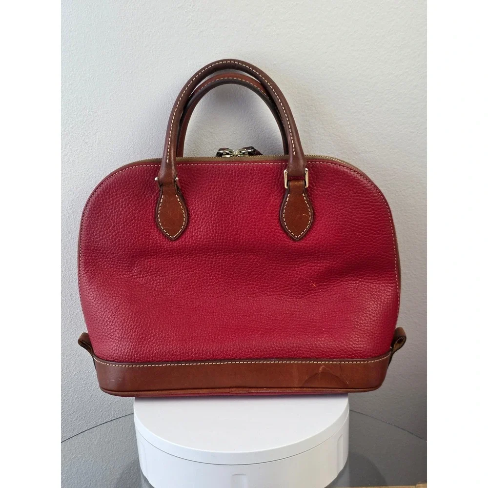 Dooney & Bourke Red Pebble Grain Leather Zip Zip Domed Satchel Crossbody Bag